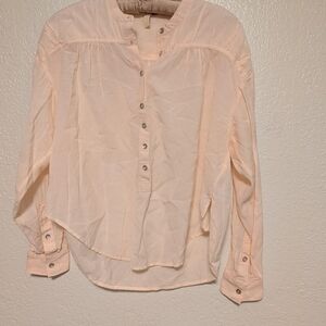 Women's Light Peach Button-Front Long Sleeve Shirt